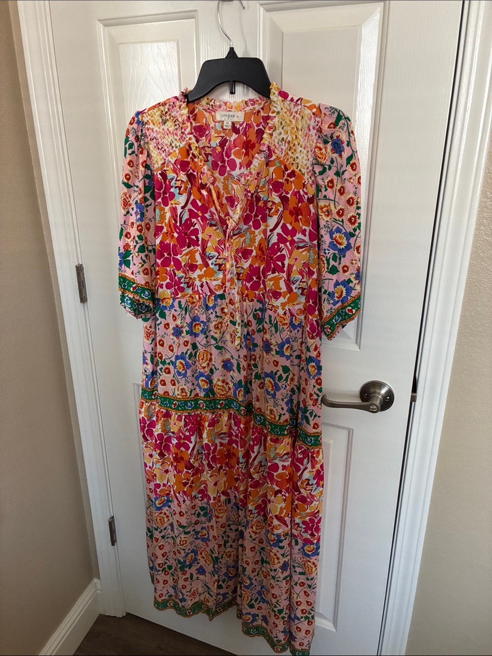Umgee Pink & Multicolor Floral V-Neck Maxi Dress